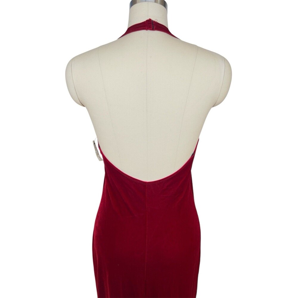 VTG 90s Y2K Laundry Shelli Segal Red Velvet Halter Maxi Dress Open Back NWT Sz M - Picture 6 of 16